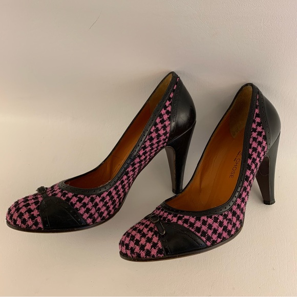 L’ AUTRE CHOSE Pink and Black Houndstooth Heels - Picture 6 of 7